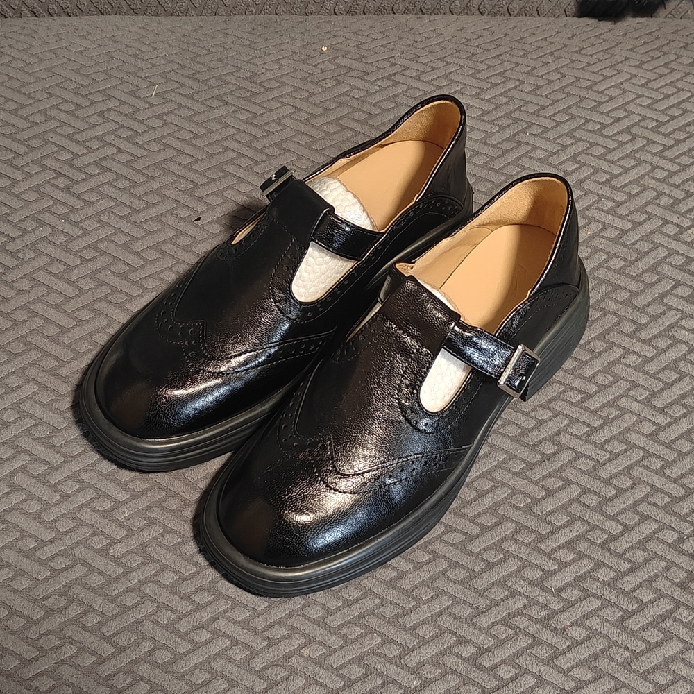 Sarah & Kate Charleston Black Leather Buckle Maryjane Loafers Size 6